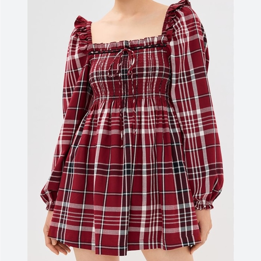 Hill House Crimson Tartan LS Scarlett Mini Nap Dress